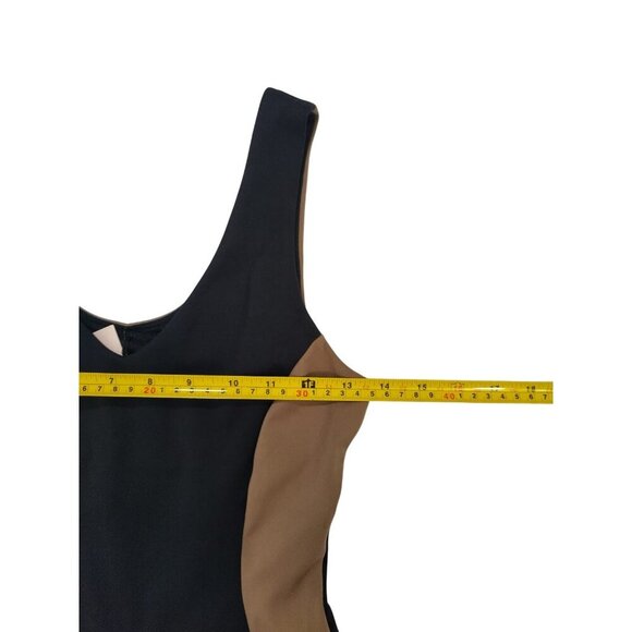 Women's Black and Tan Color Block Sleeveless Flare Leg Scoop Neck Jumpsuit, M. - Picture 7 of 8